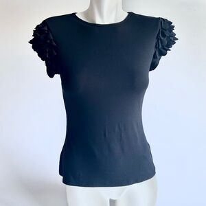New Ted Baker Black Viscose Short Sleeve Ruffle Top size 1, US XS